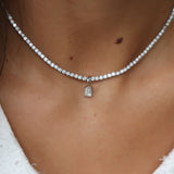 Half-Tennis Necklace with Emerald Cut Diamond Pendant