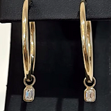Hoops with Diamond Emerald Cut Charms