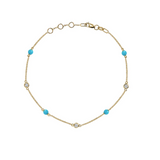 Mini Pearls & Turquoise Bezel Diamonds Station Bracelet