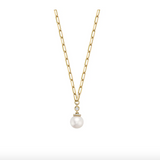 Cultured Pearl & Diamond Drop Necklace on Paper Clip Chain
