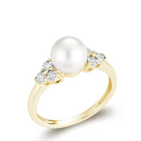 Pearl and Illusion Trinity Diamond Ring
