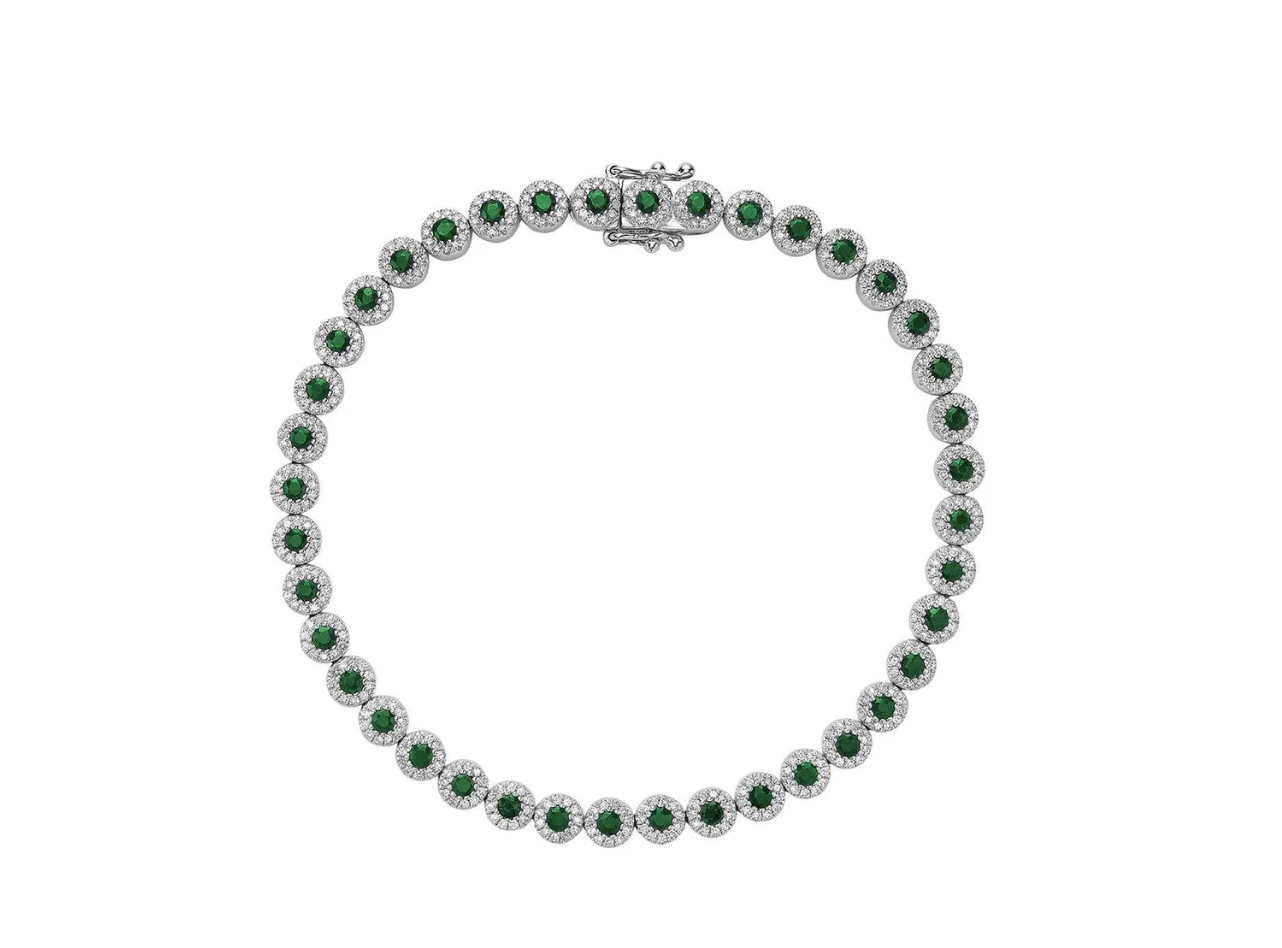Precious Stone & Diamond Halo Tennis Bracelet